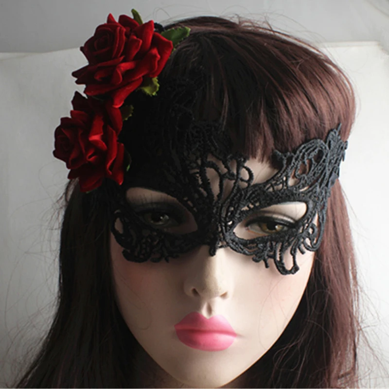 

Masquerade Mask Womens Venetian Mask Pretty Elegant Lady Masquerade Halloween Mardi Gras Party Props with Rose Decor