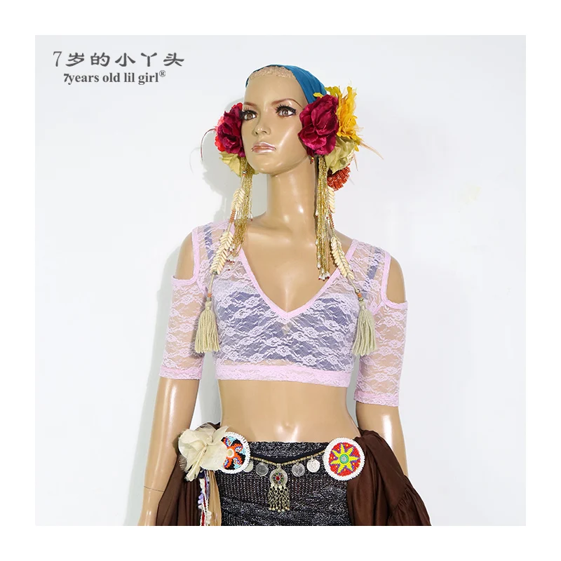 Кружевной топ для танца живота Ats Tribal Choli Drop с короткими рукавами BBB15
