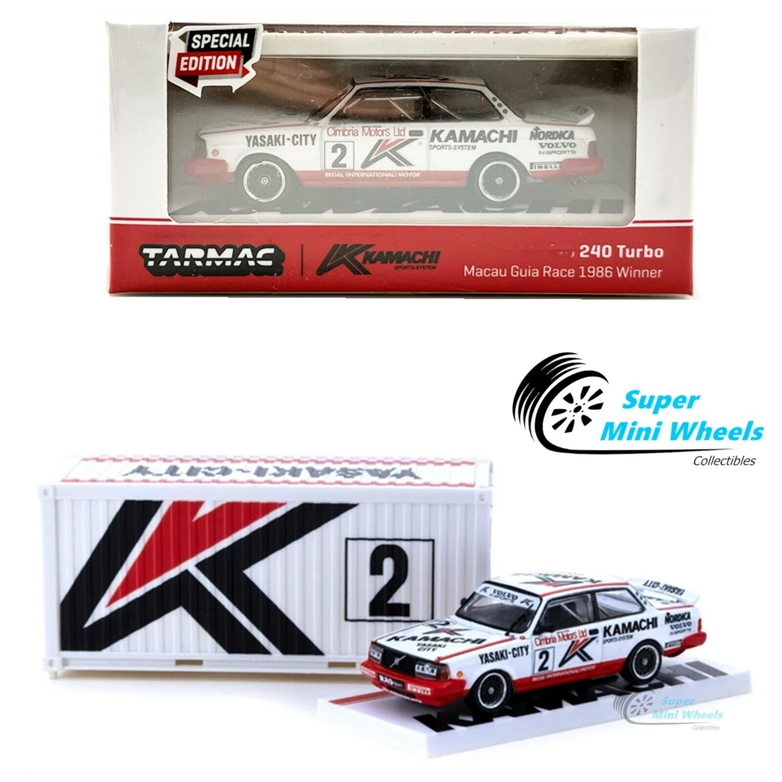 

Tarmac Works 1:64 240 Turbo Macau Guia Race 1986 #2 Winner with Co Diecast Model Car Collection Limited Edition Hobby Toys