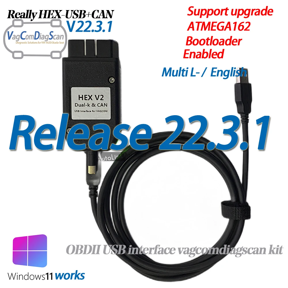Новый 2022 выпуск Vcds Vag Com 22.3.1 действительно Hex V2 Usb может интерфейс ATMEGA162 + 16V8 FT232RQ Vagcom