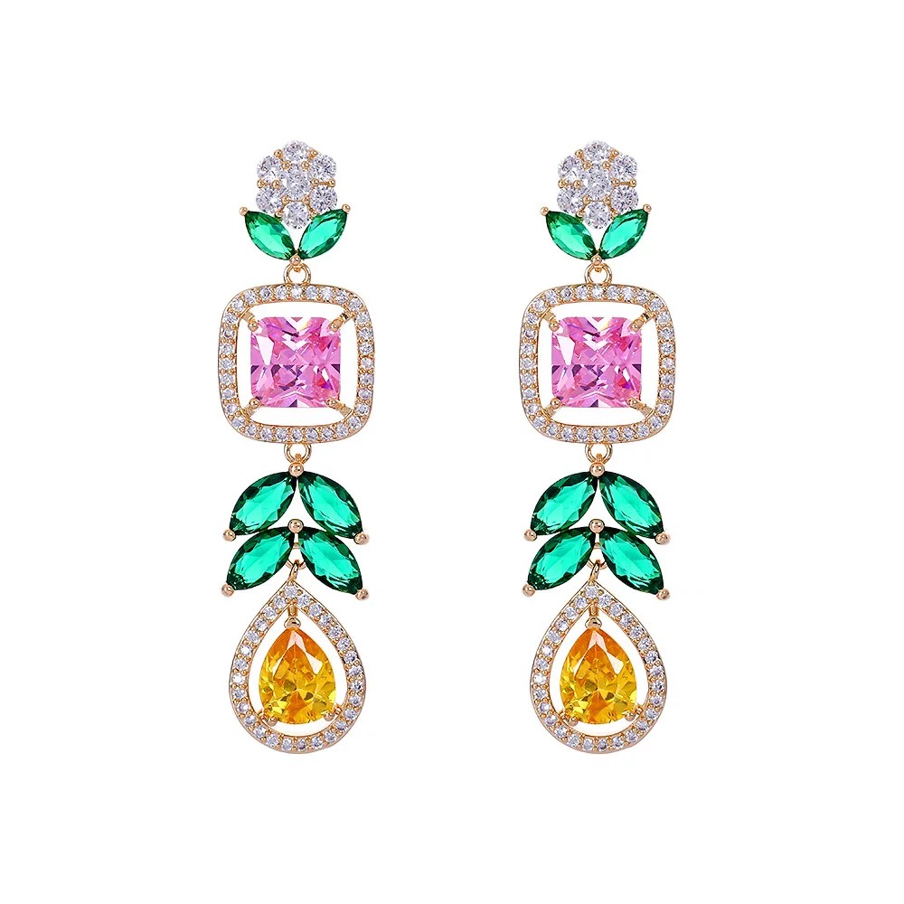 

Luxury Sterling 925 Silver Sparkle CZ Plant Green Leaf Earrings Unique Dangling Flower Drop Earrings for Women 2023 Trending