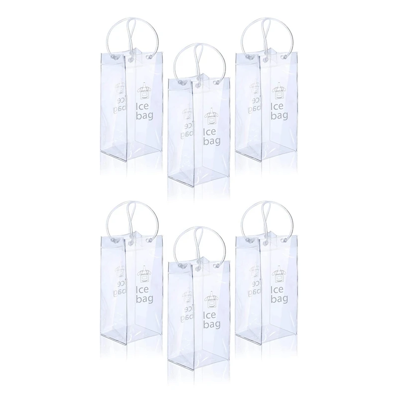 

6 Pieces Portable Ice Wine Bag Wine Cooler Bag PVC Wine Pouch Bags With Handle For Champagne, Cold Beer, Wine
