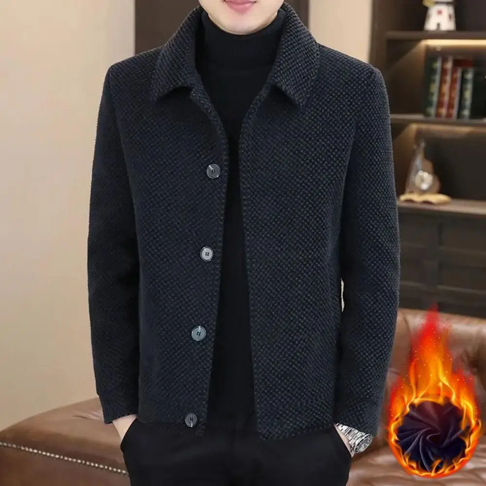 Повседневная мужская куртка с лацканами и длинными рукавами однотонная