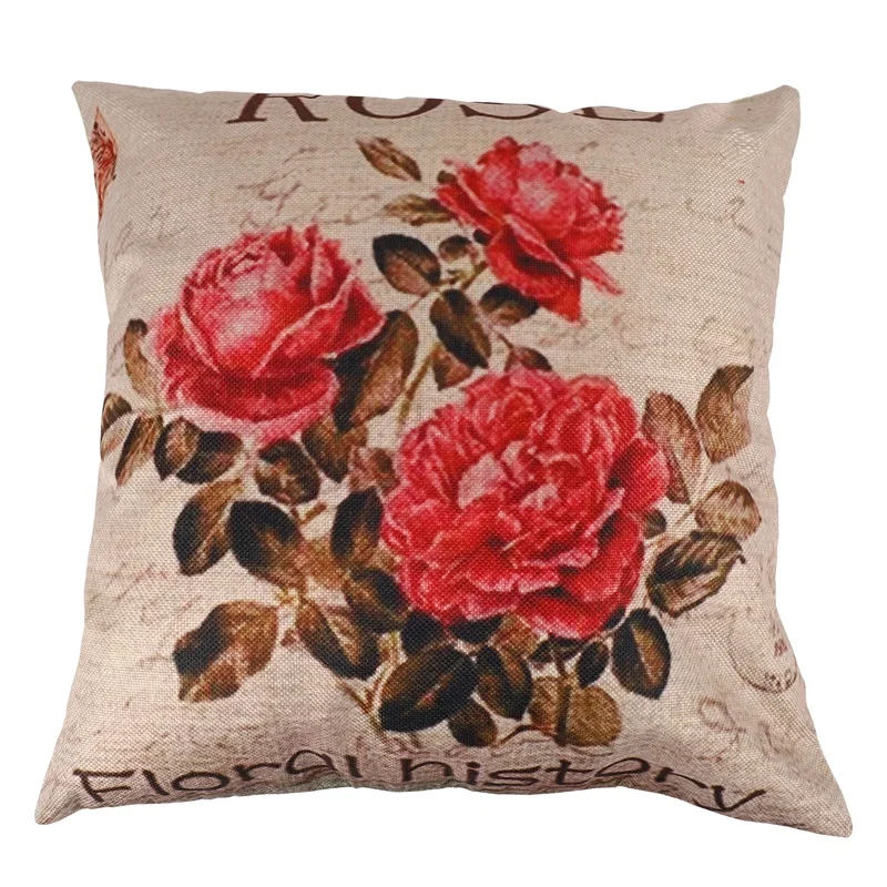 

Vintage Floral/Flower Flax Decorative Throw Pillow Case Cushion Cover Home Sofa Decorative(3 Roses)