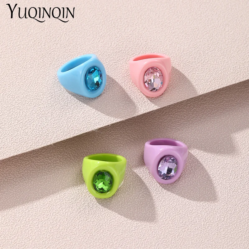 

Fashion Crystal Resin Rings Set For Women Party Cute Big Colorful Finger Ring For Girls Retro Trendy Jewelry Korean Gifts Simple