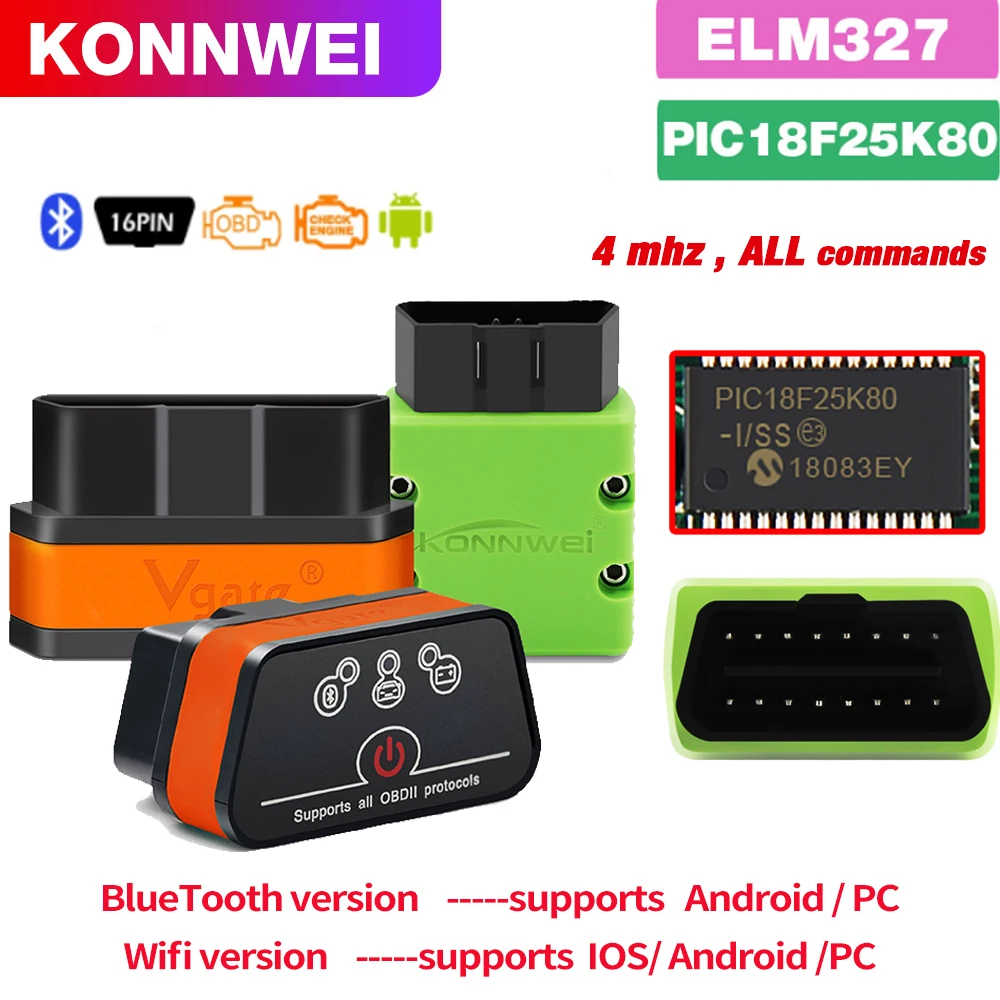 Автомобильный сканер Konnwei KW902 BT ELM327 V1.5 PIC18F25K80 OBDII диагностические инструменты ELM 327