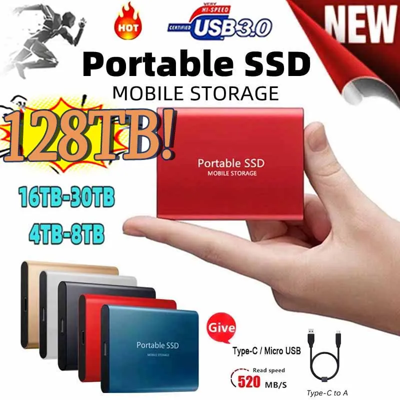 

Portable SSD Original Hard Disk 128TB 64TB SSD 2.5 Inch 500GB Hard Drive Drive Hard Disk Electronics for Laptops Mobile Phones