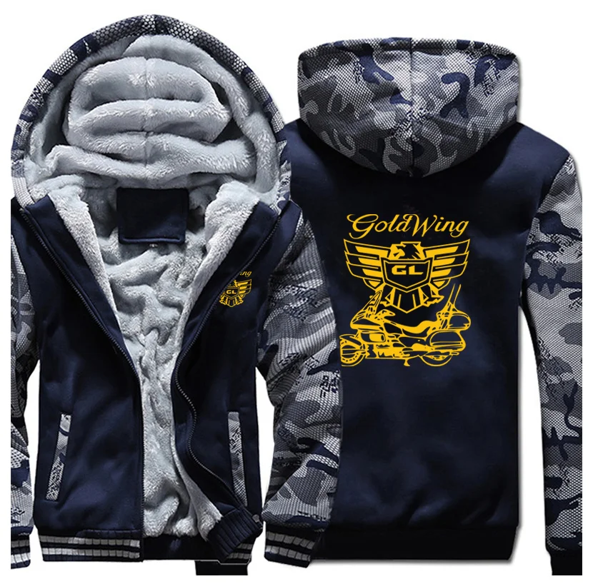 

New motorcycle Honda Gold Wing Hoodies Men's Print Jackets Winter Fleece Zipper Thicken Men Hooded Comfortable Padded Brand