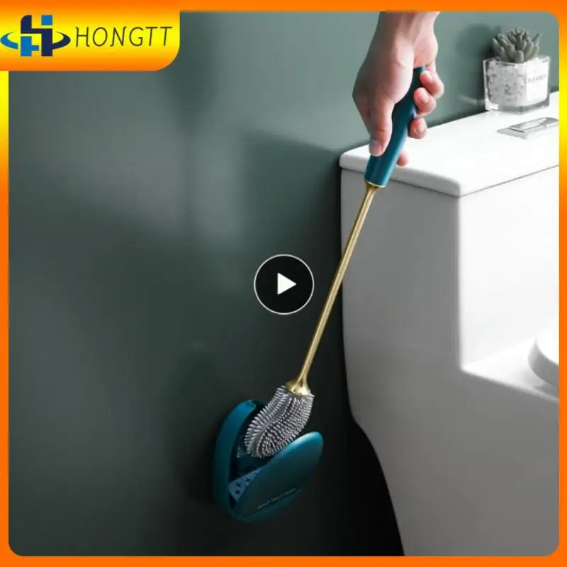 

5/8/10PCS Light Luxury Style Toilet Brush With Holder Water Leak-proof Cleaning Brush Silicone Brush Head Quick Drying
