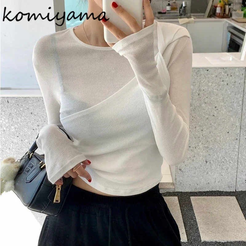 Kink Design Camisetas с длинным рукавом Ropa Mujer 2024 женские топы круглым вырезом