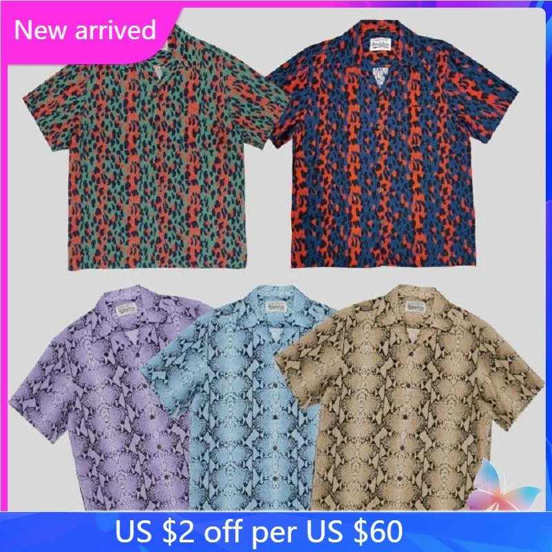 

Snake Print WACKO Shirts Hawaiian Short Sleeve Vintage Fashion Leopard Print Loose Shirts