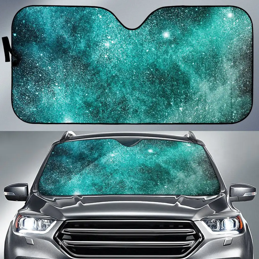 

Teal Stardust Galaxy Space Print Car Sun Shade