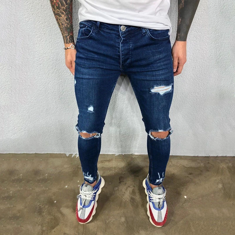 Sexy Ripped Jeans Men Slim Long Pencil Pants Spring Hole Men Fashion Thin Skinny Jeans Male Hip-hop Trousers Clothes Clothing