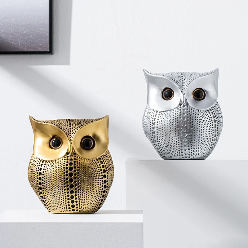 

Nordic Golden Black and White Owl Statue Ornament Sculpture Desk Decoration for Living Room Miniature Figurine Home Accessories