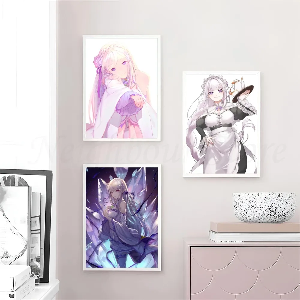 Аниме Re0 Zero-starting Life In Another World Emilia Hd Плакат Настенное Искусство Для Домашней