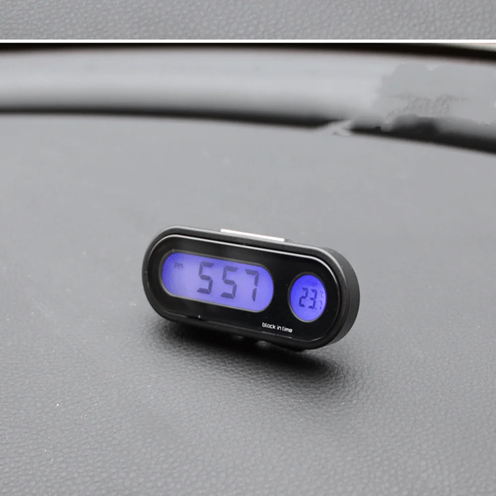 Car Mini Electronic Clock Time Watch Auto Dashboard Clocks Luminous Thermometer Black Digital Display Car Styling Accessories