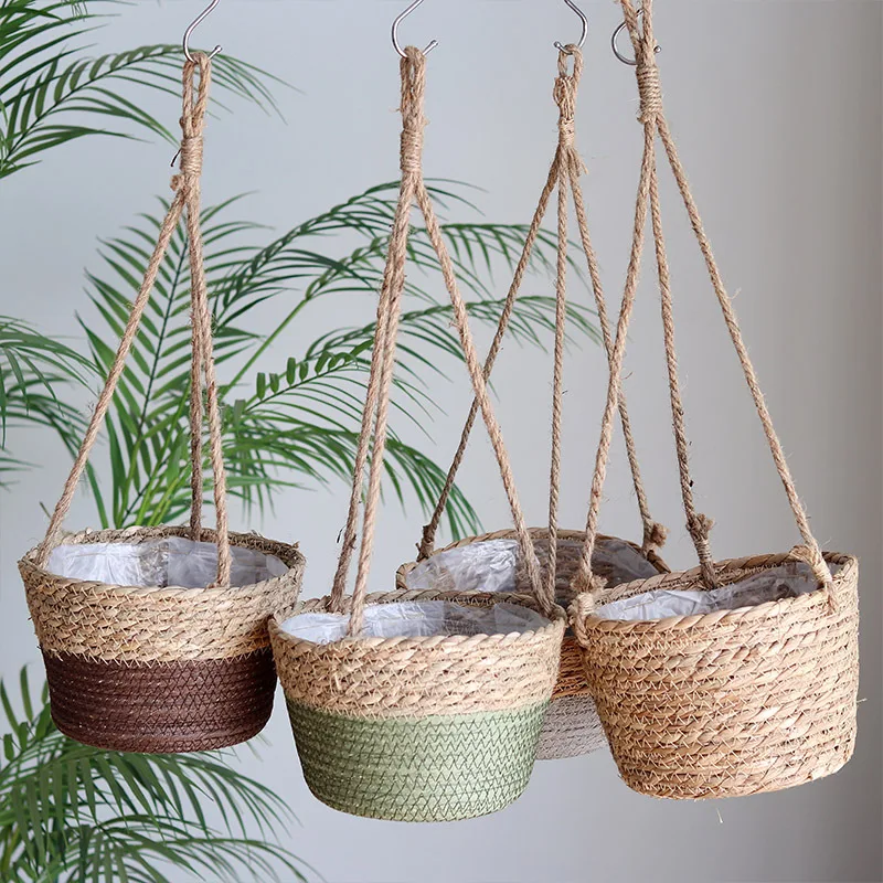 

Creative Nordic Style Rattan Basket Hanging Flowerpot Hanging Wall Plant Vase Storage Basket Balcony Garden Decoration Flowerpot