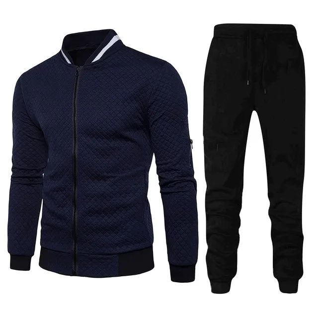 

2023 Fall winter Two-piece Sports Sets Stand-up Collar Solid Color Plaid Zipper Sweater Baseball Sports