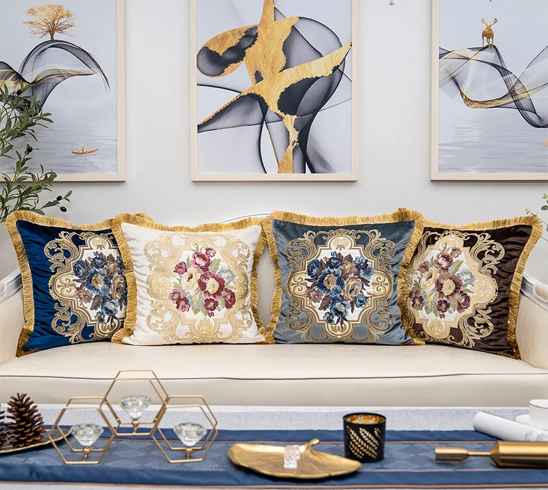 

Aeckself Luxury Flower Rose Embroidery Velvet Cushion Cover Home Decor Navy Blue Gold Gray Brown White Throw Pillow Case