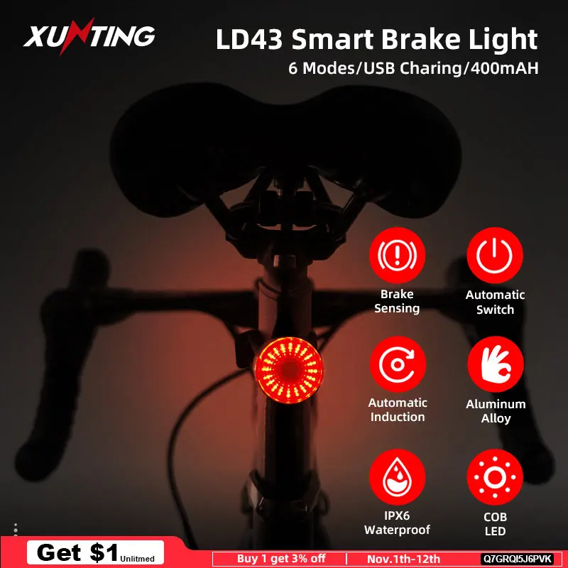 

Фсветильник светильник задний велосипедный Водонепроницаемый со светодиодной подсветкой, IPx6