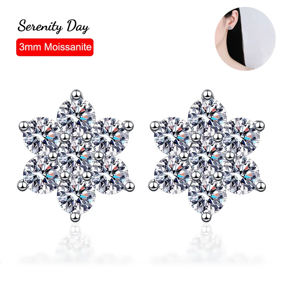 

Serenity Day S925 Sterling Silver Stud Plate Pt950 Jewelry 3mm D Color 1.4 Carat a Pair Moissanite Sun Flower Earrings Wholesale
