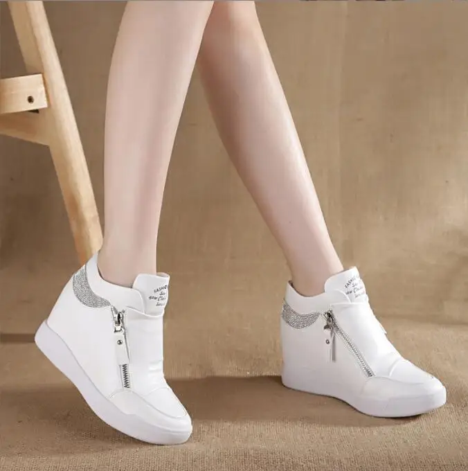 New Genuine Leather White Women Casual Shoes Platform Wedge Female Women Fashion Sneakers Chunky Spring Autumn Keep warm Boots