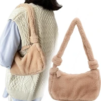 retro women 2022 soft plush shoulder bags female large capacity travel bag winter warm fluffy totes