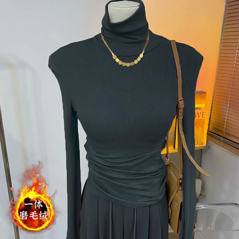 

Базовая хлопковая Женская водолазка с длинным рукавом, облегающие футболки, Женская Повседневная Эластичная Однотонная футболка, Женский Топ T295