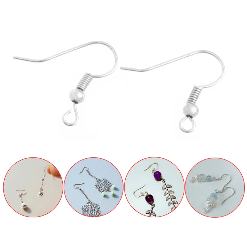 

100 Pcs Earring Hooks Hypo-Allergenic Silver Plated Steel Ear Wires #Y51#
