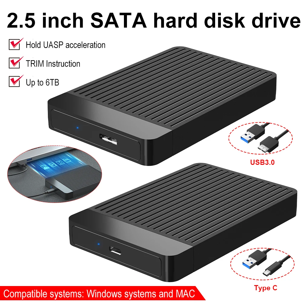 

2.5inch External HD Case 2.5 HDD Case SSD External Hard Drive Box Enclosure 6Gbps for 6TB SATA to USB 3.0 Hard Disk Case Adapter