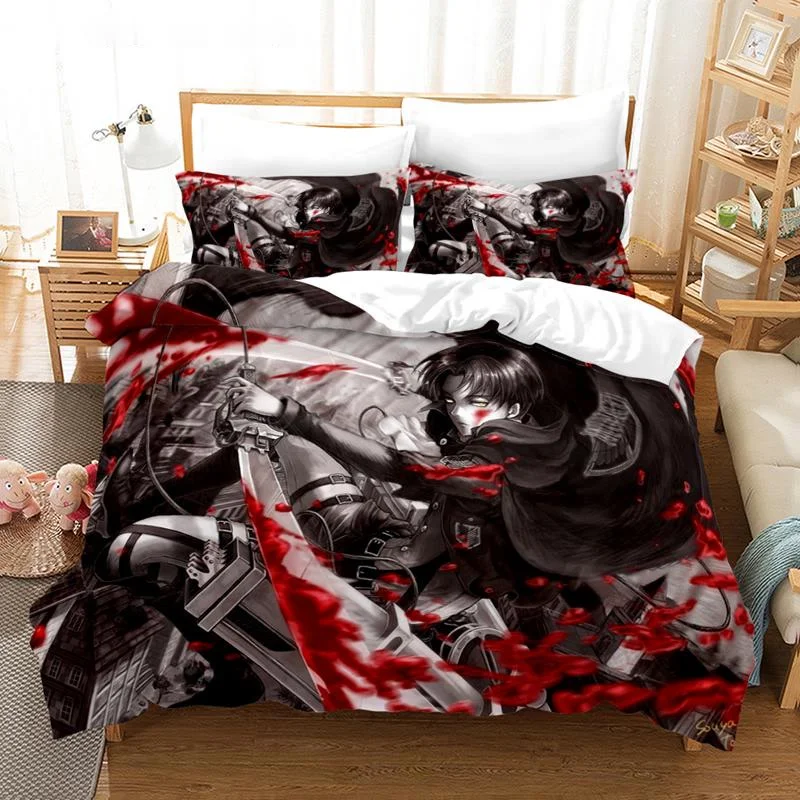 

Attack on Titan Printed Bedding Set King Duvet Cover Pillow Case Comforter Cover Adult Kids Bedclothes Bed Linens