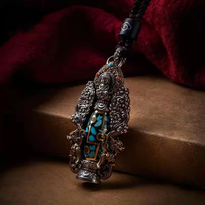 

New Retro Amitabha Buddha Nine-Eyed Dzi Pendant Men’s Necklace National Tide Body Protection Jewelry Accessories