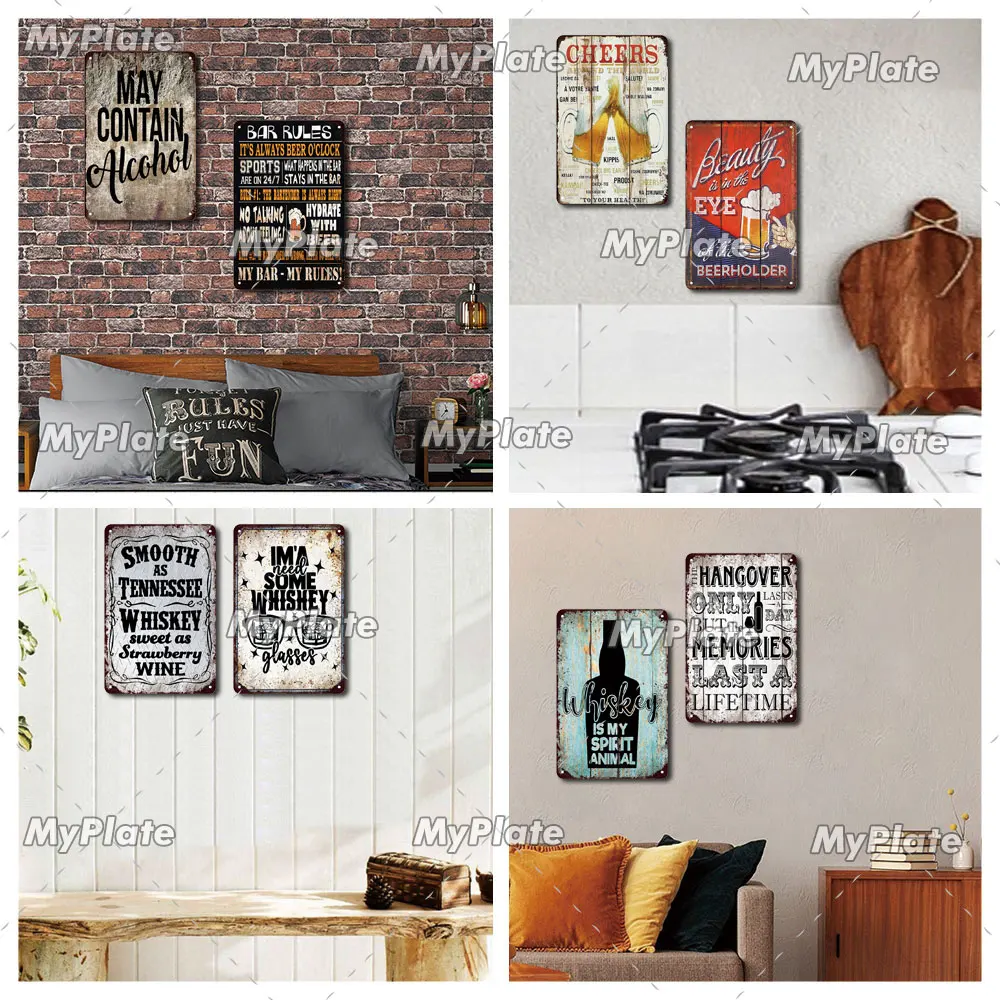 Металлический Ретро-знак для пива вина Жестяная Табличка украшения стен бара