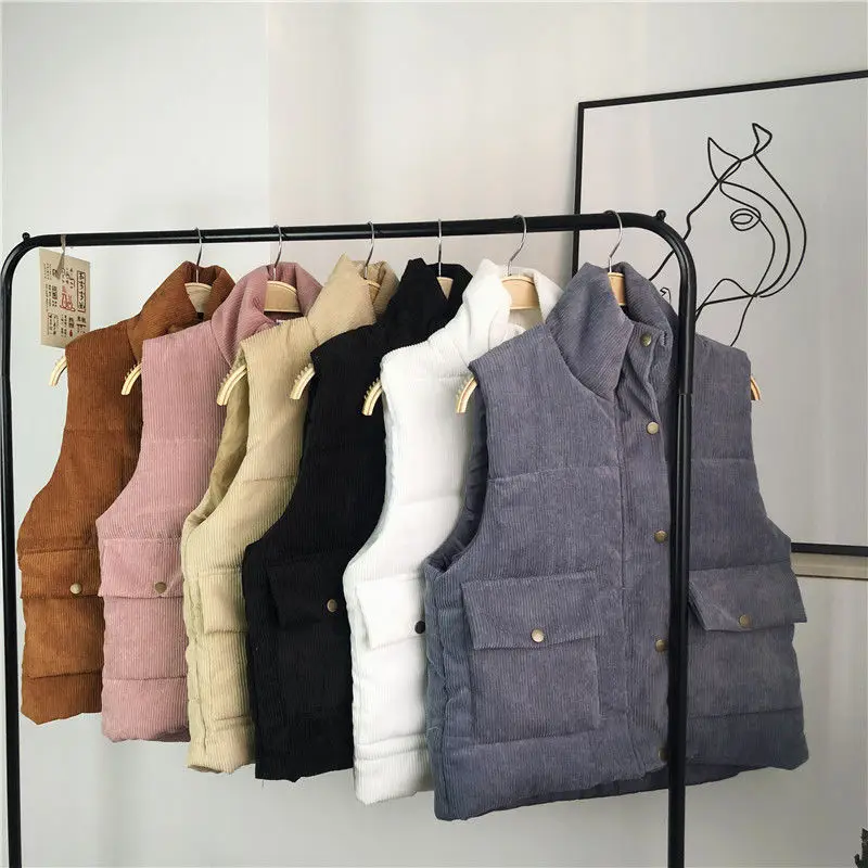 New cotton corduroy vest women's autumn and winter short waistcoat cotton-padded jacket vest cotton coat Korean Joker slim tide