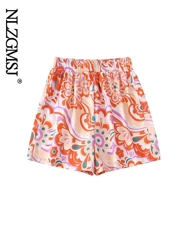 

Женские летние модные шорты с принтом Nlzgmsj Za 2022, винтажные женские шорты с высокой эластичной талией и шнурком, женские шорты