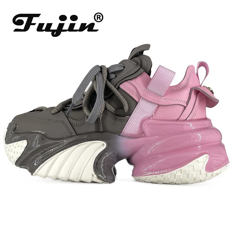

Fujin 7cm Cow Genuine Leather Casual Chunky Sneakers Casual Wedge Platform Wedge Comfy Women Shoes Vulcanize Mixed Color Pumps
