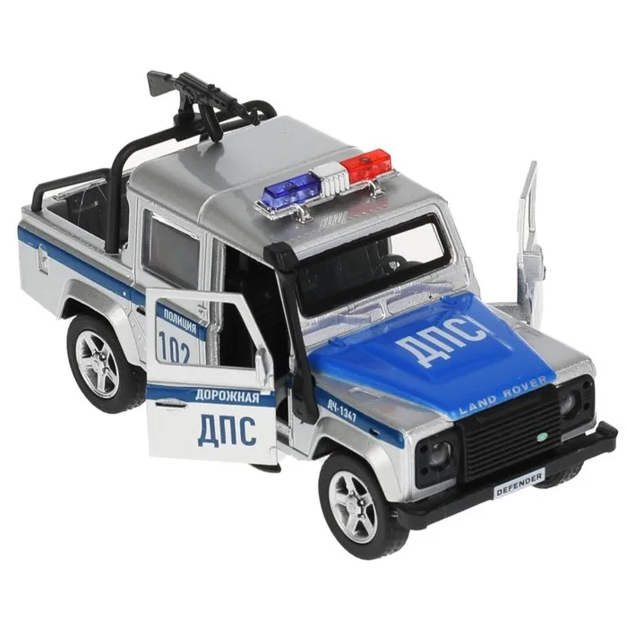 Машина металлическая Land Rover Defender Pickup полиция 12 см двери багажник Технопарк -