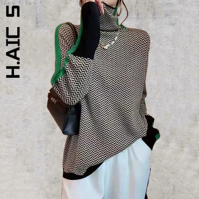 

H.Aic S Turtleneck Women Sweater Fashion Knitted Casual Stylish Knit Sweater Vintage Soft Sweaters Women Cheap Warm Female