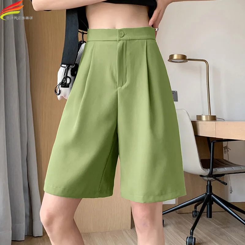 

DFRCAEG 2022 Summer Bermuda Shorts For Women Korean Style Half Length Wide Leg Loose Suit Pants Stretch High Quality Short Femme