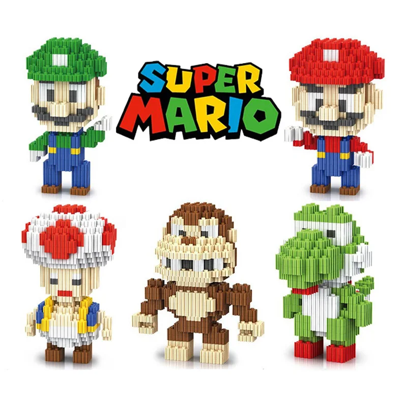 

Super Mario Small Building Blocks Cartoon Yoshi Luigi Bricks Anime Mini Action Figures Heads Assembly Toys Kids Birthday Gifts