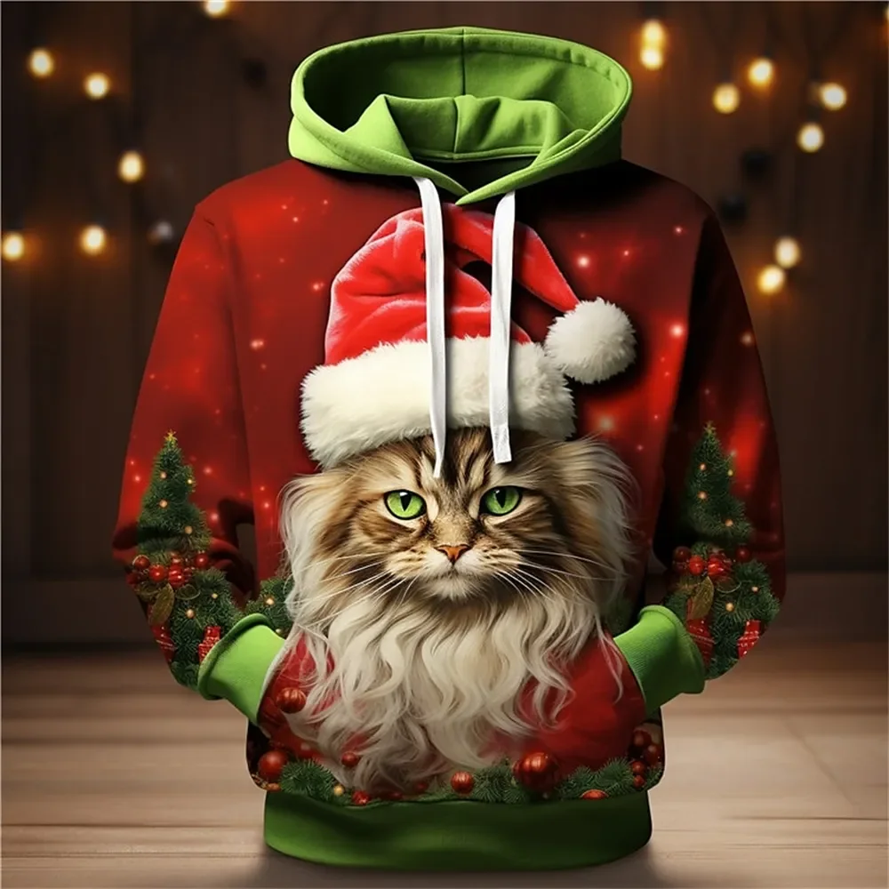 

Christmas Hoodies For Men Christmas Animal Print Long Sleeve Sweatshirt Autumn Winter Men Clothing Fashion Holiday Casual Tops