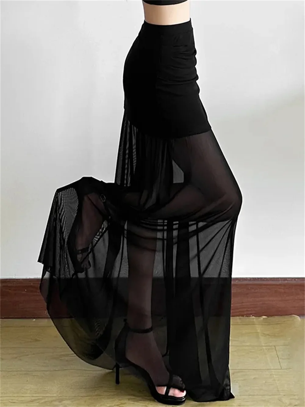 Фото Летняя тонкая юбка-русалка из тюля с высокой талией для женщин, облегающая, белая/черная, с эффектом стройности, в стиле Ele Fi Tail Gown №2