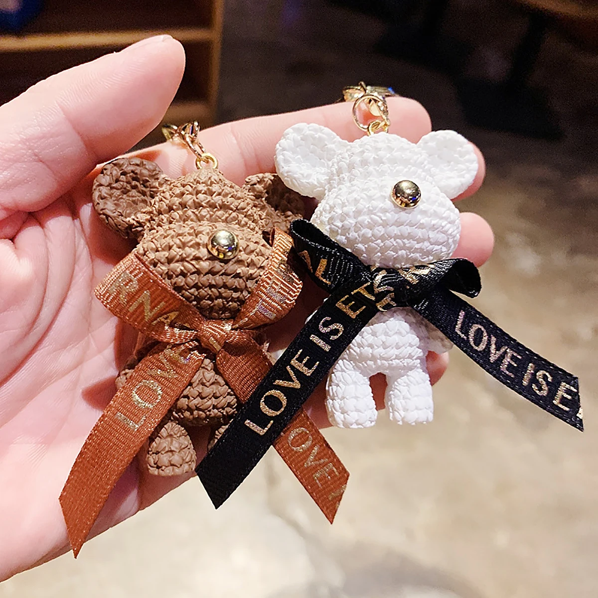 

Bear Resin Wool Bear Key Chain Cute Creative Trinket Key Pendant Doll Backpack Schoolbag Pendant Keychain Holiday Gift Wholesale