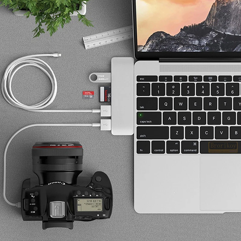 USB 3.1 Type-C хаб-адаптер на HDMI 4K Thunderbolt Type C хаб 7-в-1 с разъемом для карт TFSD и поддержкой PD для MacBook Air 13 15 Pro 14 M4 M3 M2 M1 (art.: 3920dcc5ef77f) - 3920dcc5ef77f