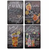 4PC Cocktail Tin Sign, Vintage Tin Painting Metal Retro Signs, Home Wall Decorations Poster Plaque for Pub Bar Club Cafe Kitchen