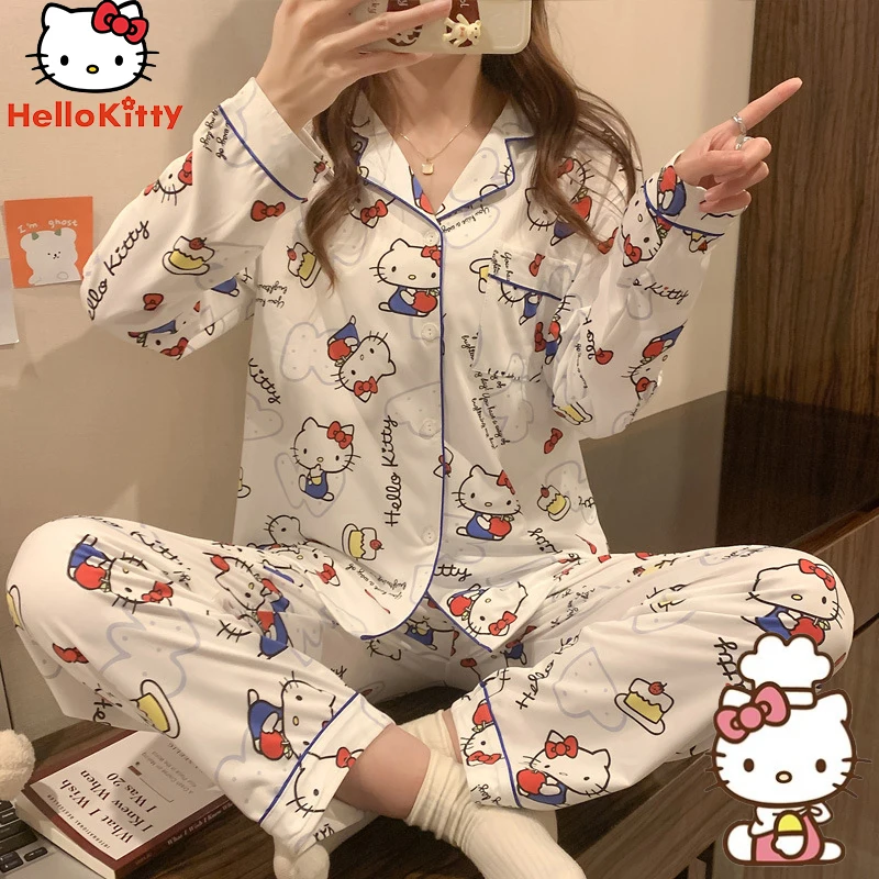 2022 New Sanrio Hello Kittys Pajamas Anime Kawaii Japanese Fashion Casual Sweet Ins Style Home Outdoor Set Christmas Gift