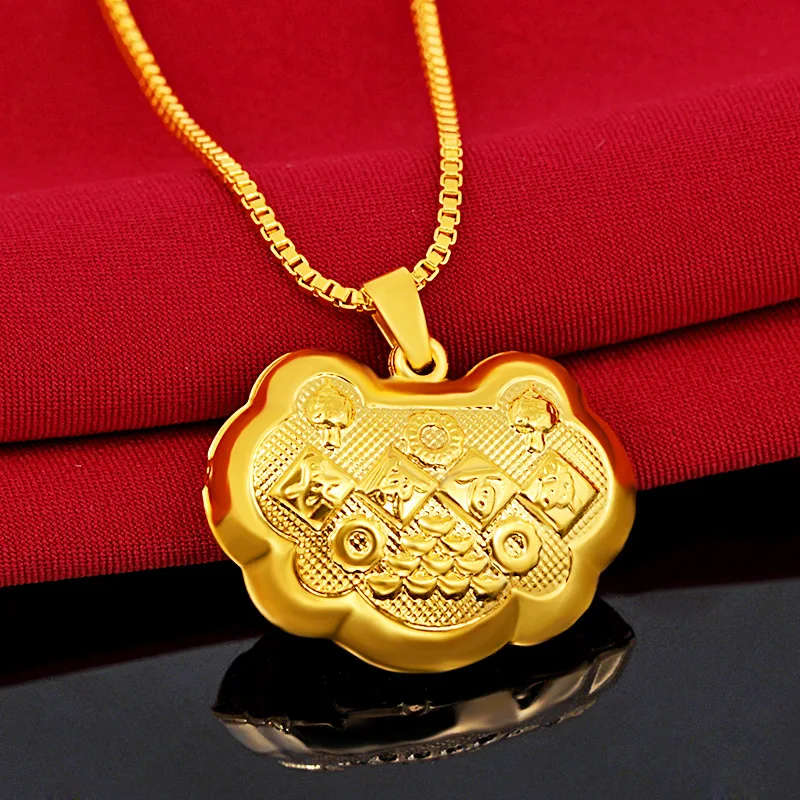 Baoyou Euro Vietnam Gilded Baby Lock Necklace Imitation Gold Safety Long Life Lock Pendant Children's Gold