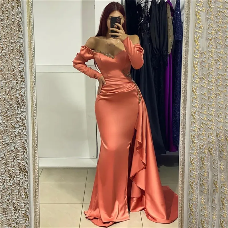 

Smileven Lace Mermaid Evening Dresses Long Sleeve Prom Dresses Robe De Marieer Orange Formal Occasion Gowns2023