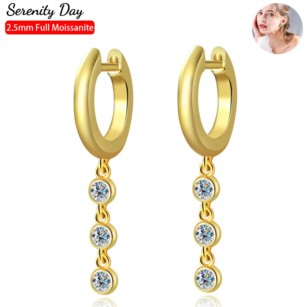 

Serenity Day Real D Color 6 Stones 2.5mm Full Moissanite Bubble Tassel Earrings For Women 100% S925 Sterling Silver Fine Jewelry