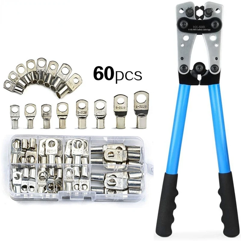 

60pcs Assortment Car Auto Copper Ring Terminal Wire Crimp Connector Bare Cable Battery Terminals Soldered Connectors Kit HX-50B